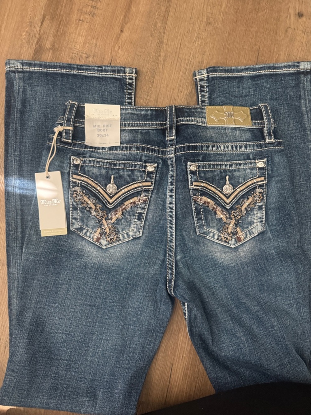 Miss Me Bootcut Jeans in Indigo with Embroidered & Rhinestone Back Pockets